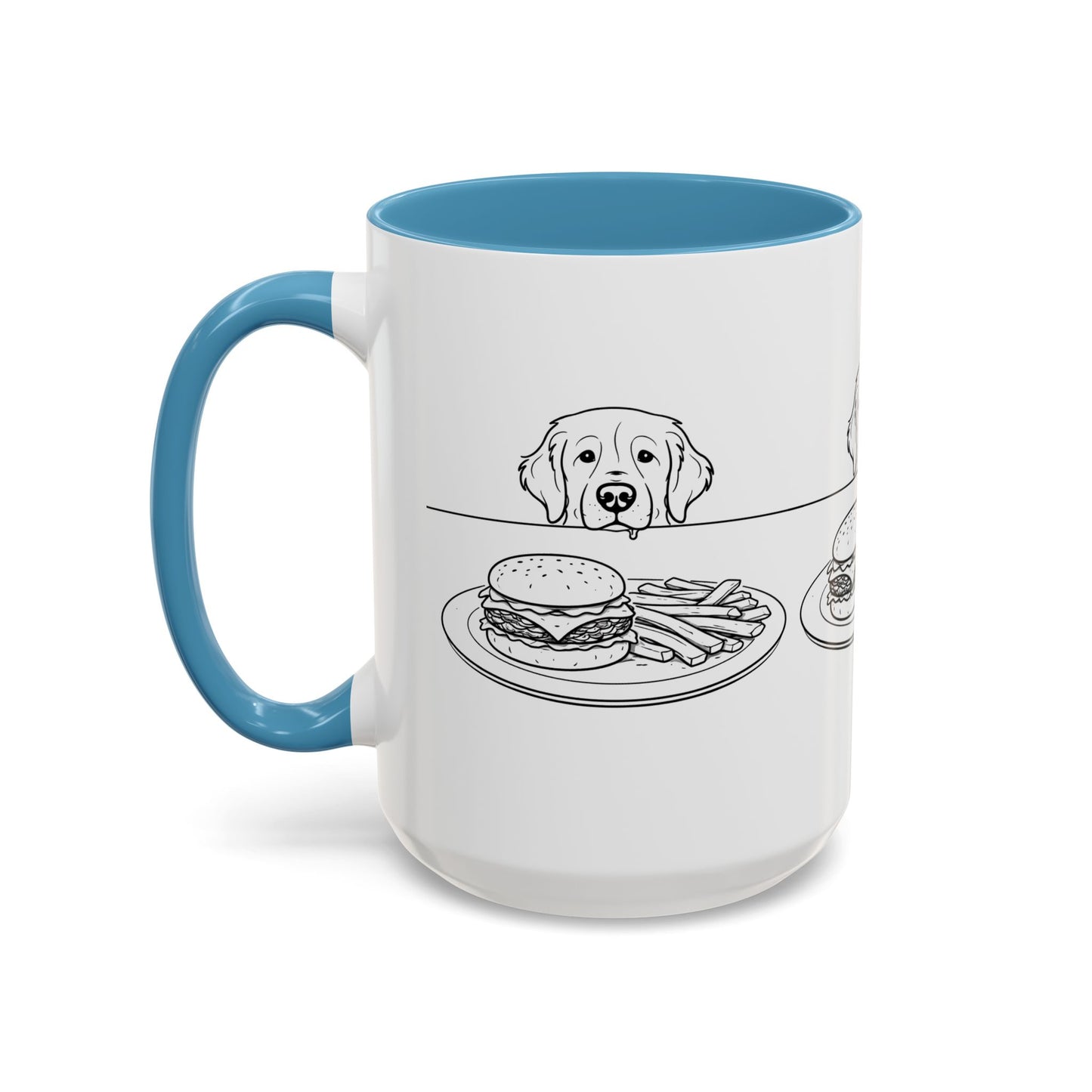 Golden Retriever Burger POV Mug | Dog Begging for Food Coffee Cup (11oz / 15oz)