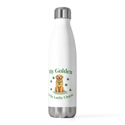 Insulated Water Bottle — “My Golden Is My Lucky Charm” St. Patrick’s Day Golden Retriever Bottle (20 oz)