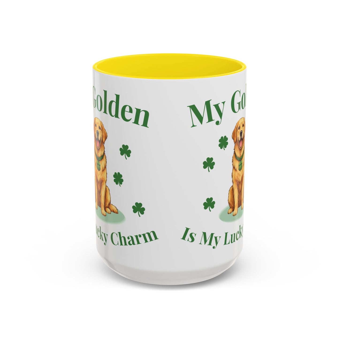 Accent Coffee Mug — “My Golden Is My Lucky Charm” St. Patrick’s Day Golden Retriever Mug