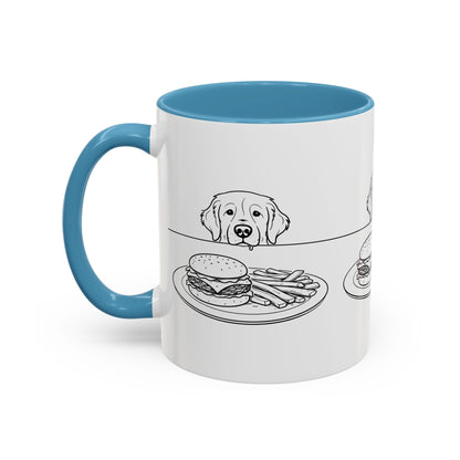 Golden Retriever Burger POV Mug | Dog Begging for Food Coffee Cup (11oz / 15oz)