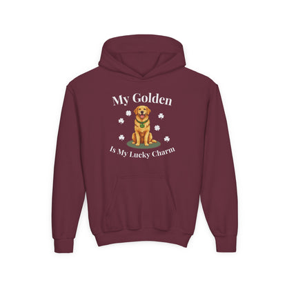 Youth Hoodie — “My Golden Is My Lucky Charm” St. Patrick’s Day Golden Retriever Sweatshirt