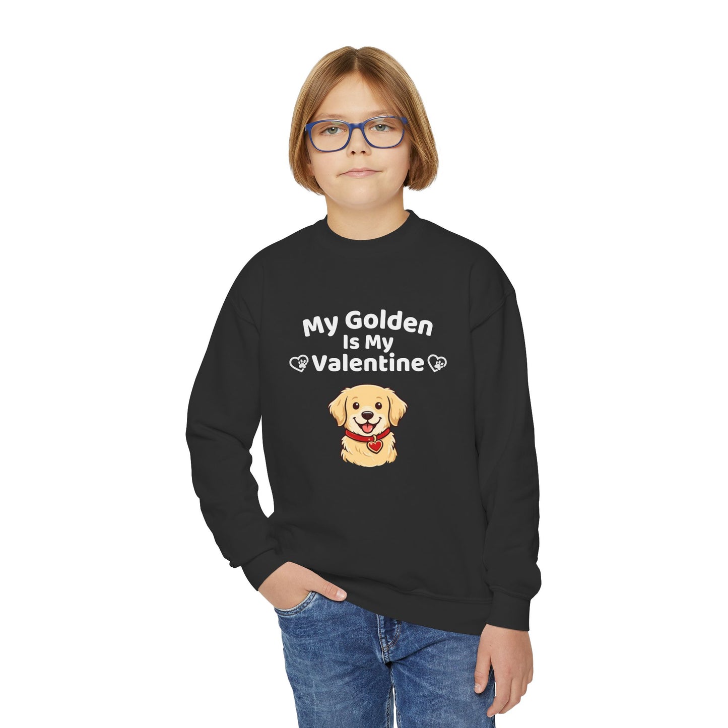 Youth Golden Retriever Valentine Sweatshirt | Cute Valentine's Day Apparel for Dog Lovers | Gift Ideas