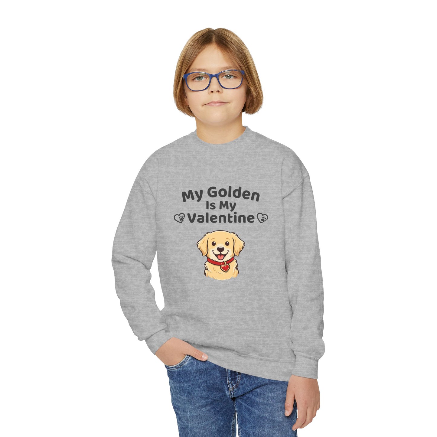 Youth Golden Retriever Valentine Sweatshirt | Cute Valentine's Day Apparel for Dog Lovers | Gift Ideas