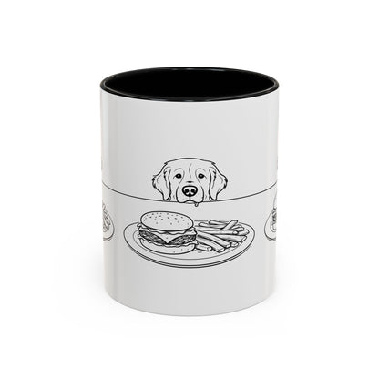 Golden Retriever Burger POV Mug | Dog Begging for Food Coffee Cup (11oz / 15oz)