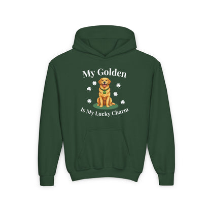 Youth Hoodie — “My Golden Is My Lucky Charm” St. Patrick’s Day Golden Retriever Sweatshirt