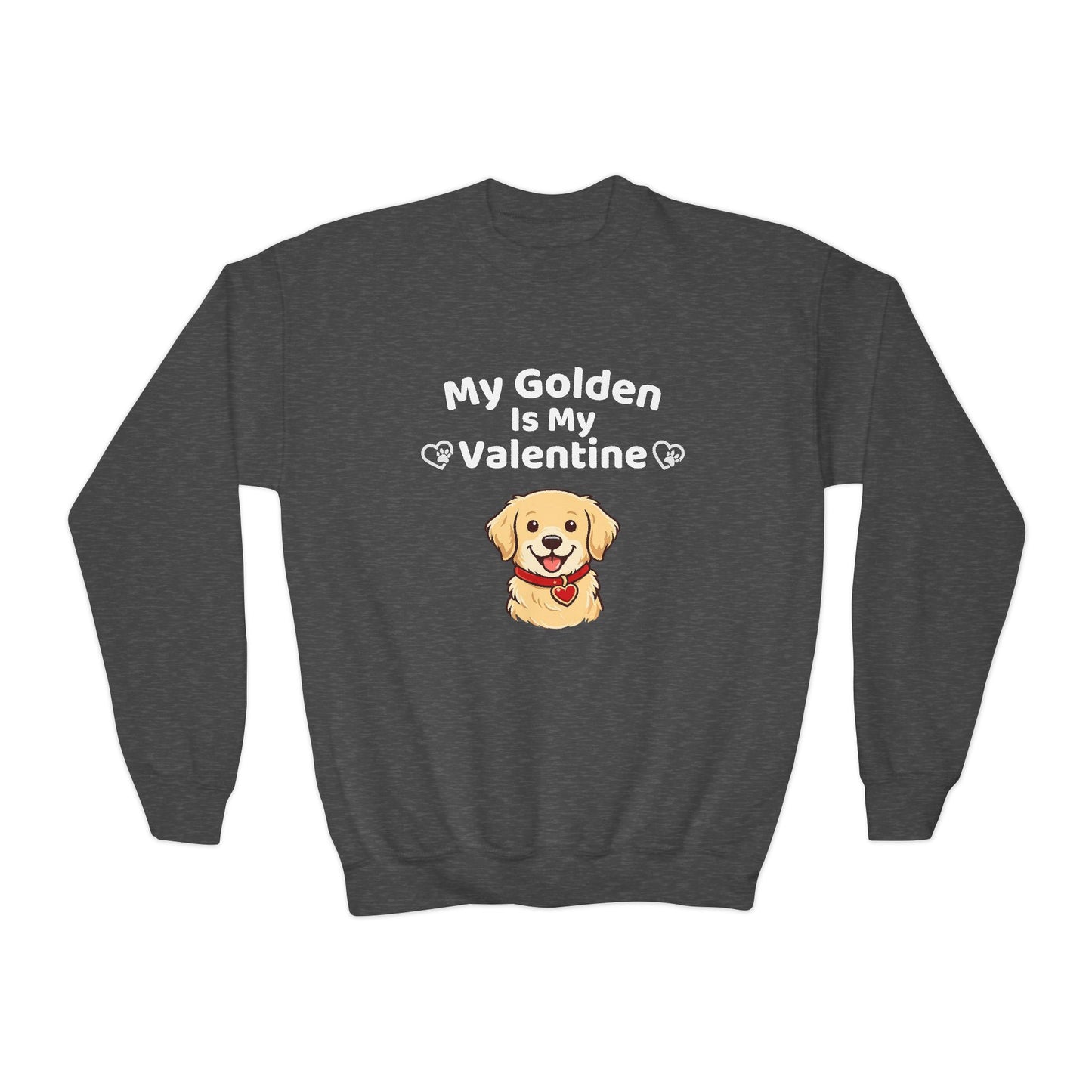 Youth Golden Retriever Valentine Sweatshirt | Cute Valentine's Day Apparel for Dog Lovers | Gift Ideas