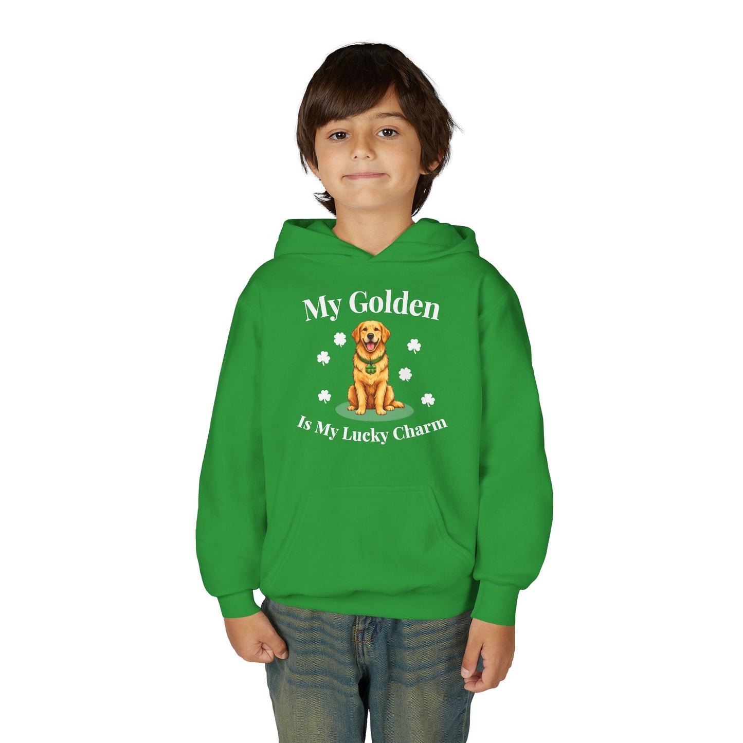 Youth Hoodie — “My Golden Is My Lucky Charm” St. Patrick’s Day Golden Retriever Sweatshirt
