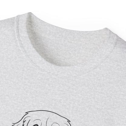 Dog Begging for Burger T-Shirt | Golden Retriever POV Line Art Tee