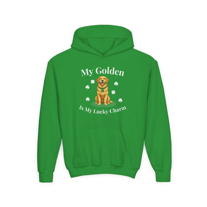 Youth Hoodie — “My Golden Is My Lucky Charm” St. Patrick’s Day Golden Retriever Sweatshirt