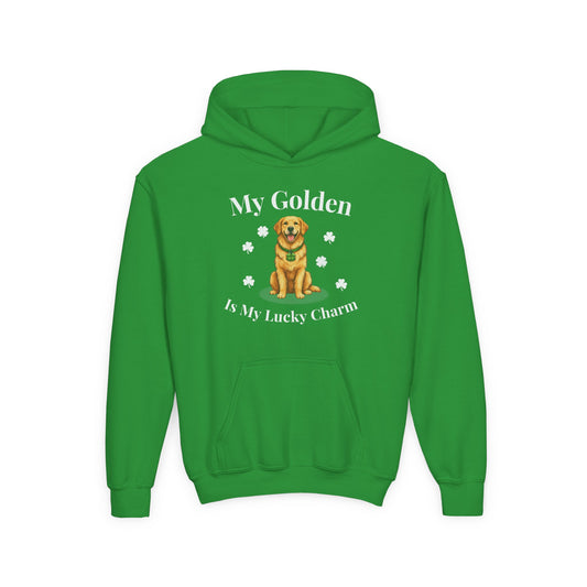 Youth Hoodie — “My Golden Is My Lucky Charm” St. Patrick’s Day Golden Retriever Sweatshirt