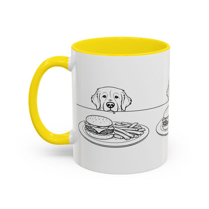 Golden Retriever Burger POV Mug | Dog Begging for Food Coffee Cup (11oz / 15oz)