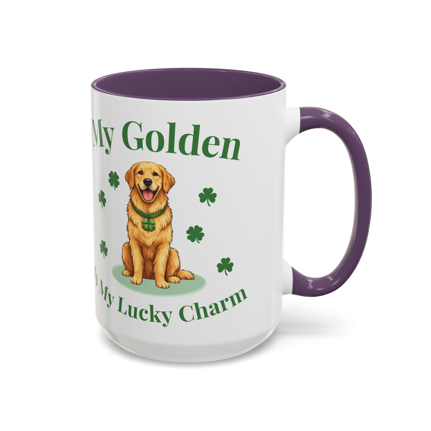 Accent Coffee Mug — “My Golden Is My Lucky Charm” St. Patrick’s Day Golden Retriever Mug