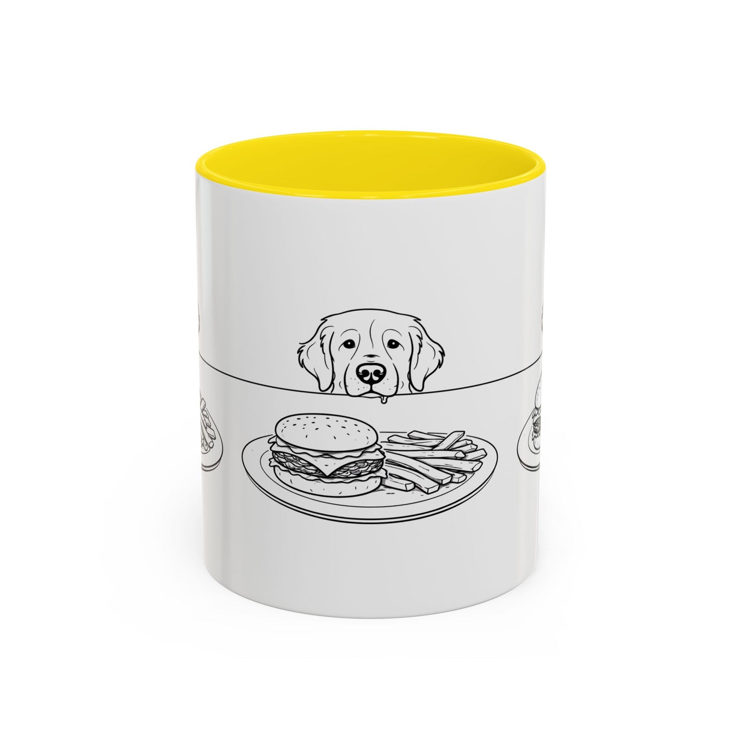 Golden Retriever Burger POV Mug | Dog Begging for Food Coffee Cup (11oz / 15oz)