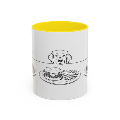 Golden Retriever Burger POV Mug | Dog Begging for Food Coffee Cup (11oz / 15oz)