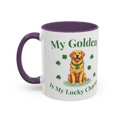 Accent Coffee Mug — “My Golden Is My Lucky Charm” St. Patrick’s Day Golden Retriever Mug