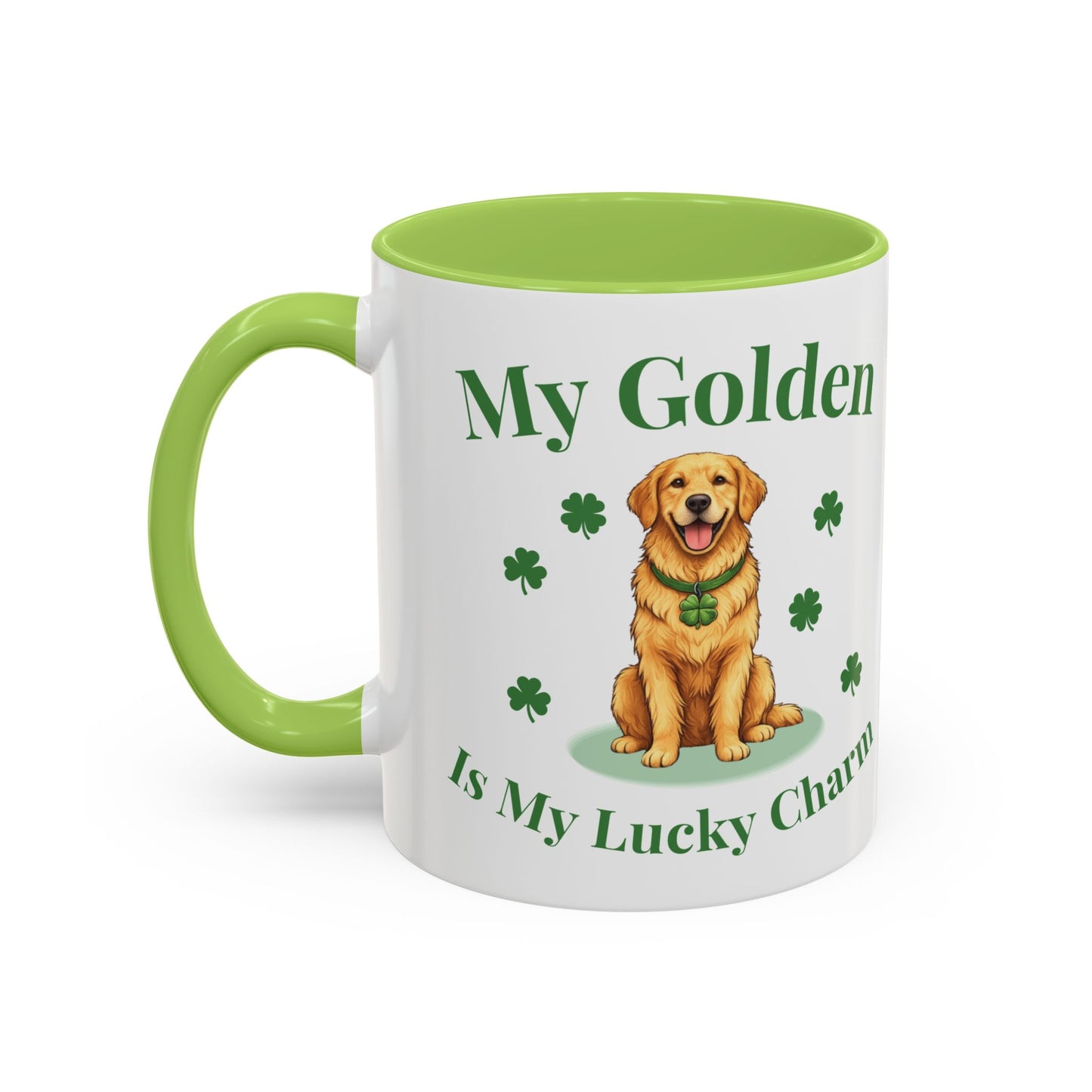 Accent Coffee Mug — “My Golden Is My Lucky Charm” St. Patrick’s Day Golden Retriever Mug