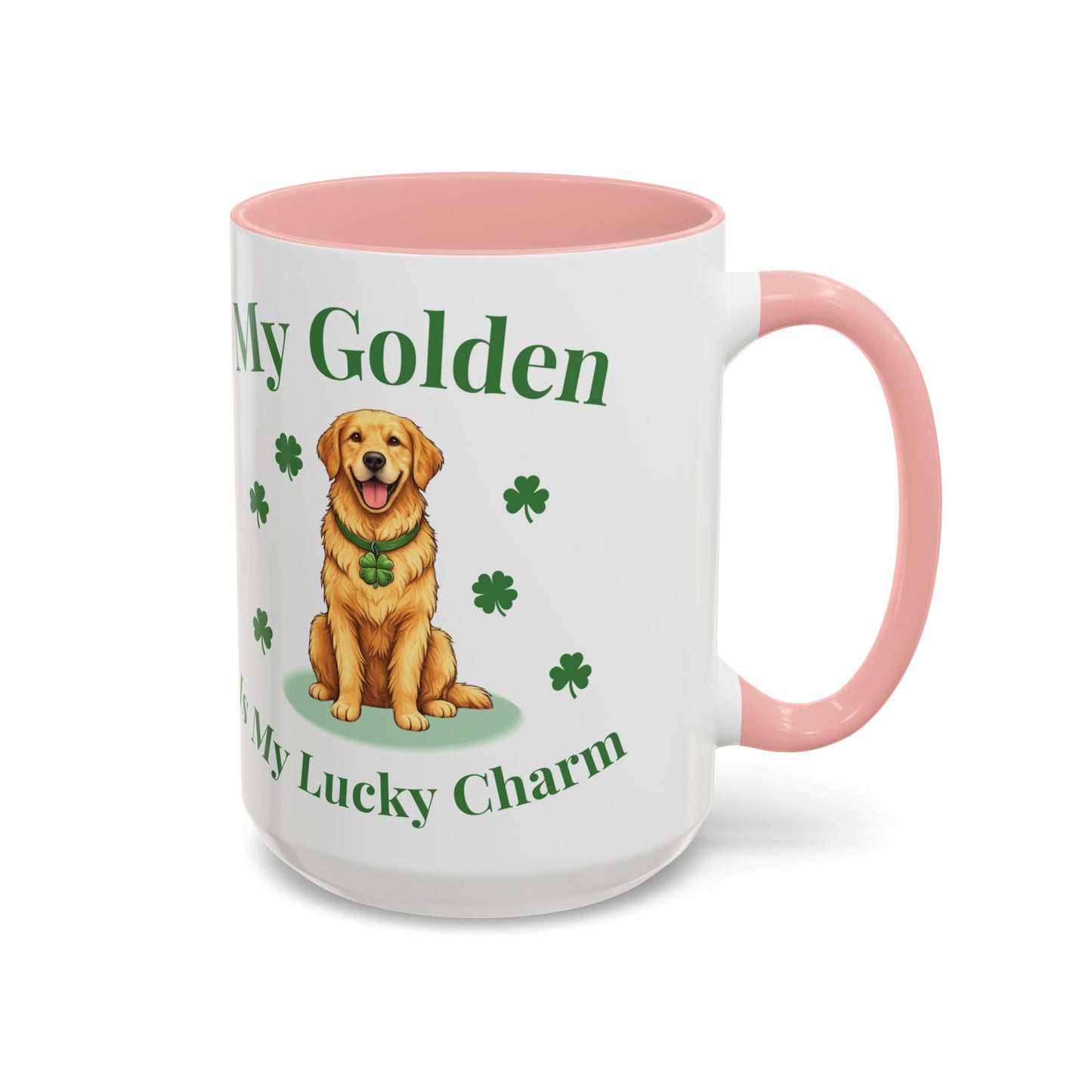 Accent Coffee Mug — “My Golden Is My Lucky Charm” St. Patrick’s Day Golden Retriever Mug