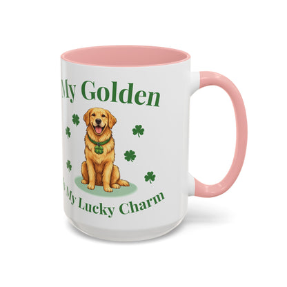 Accent Coffee Mug — “My Golden Is My Lucky Charm” St. Patrick’s Day Golden Retriever Mug