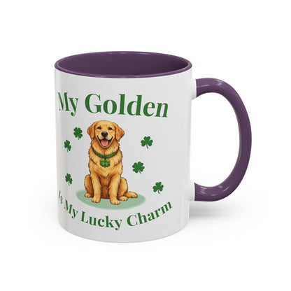 Accent Coffee Mug — “My Golden Is My Lucky Charm” St. Patrick’s Day Golden Retriever Mug