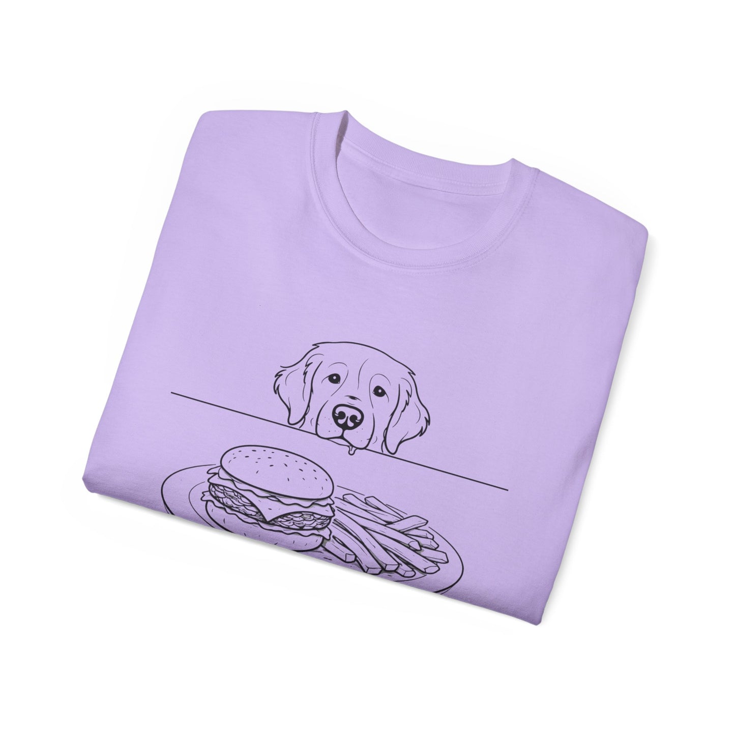 Dog Begging for Burger T-Shirt | Golden Retriever POV Line Art Tee