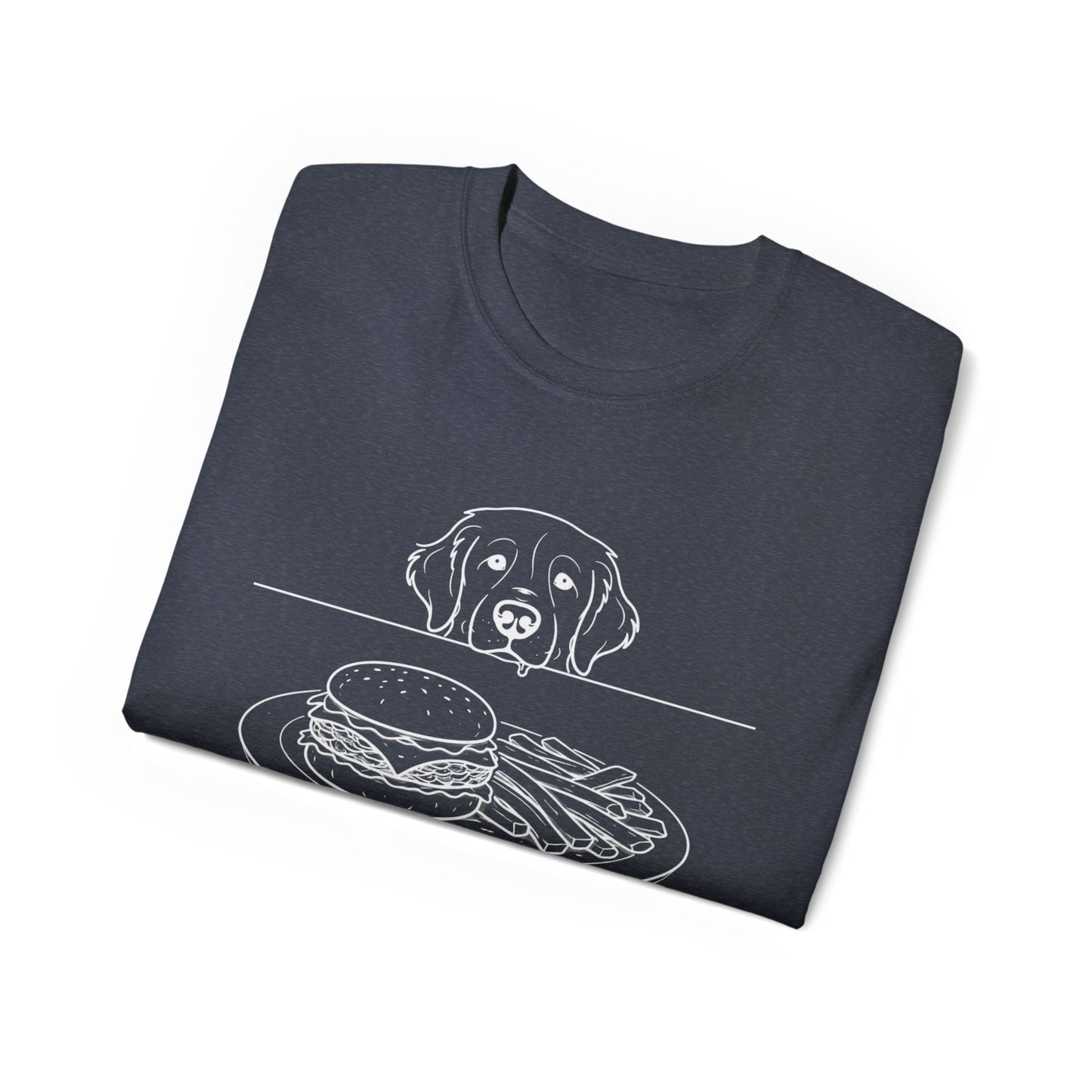 Dog Begging for Burger T-Shirt | Golden Retriever POV Line Art Tee