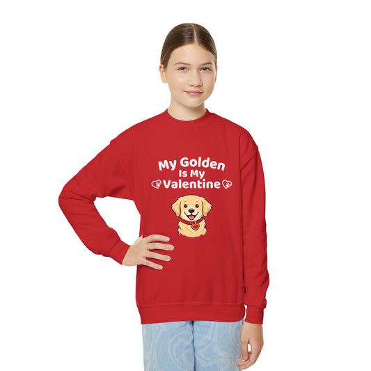 Youth Golden Retriever Valentine Sweatshirt | Cute Valentine's Day Apparel for Dog Lovers | Gift Ideas