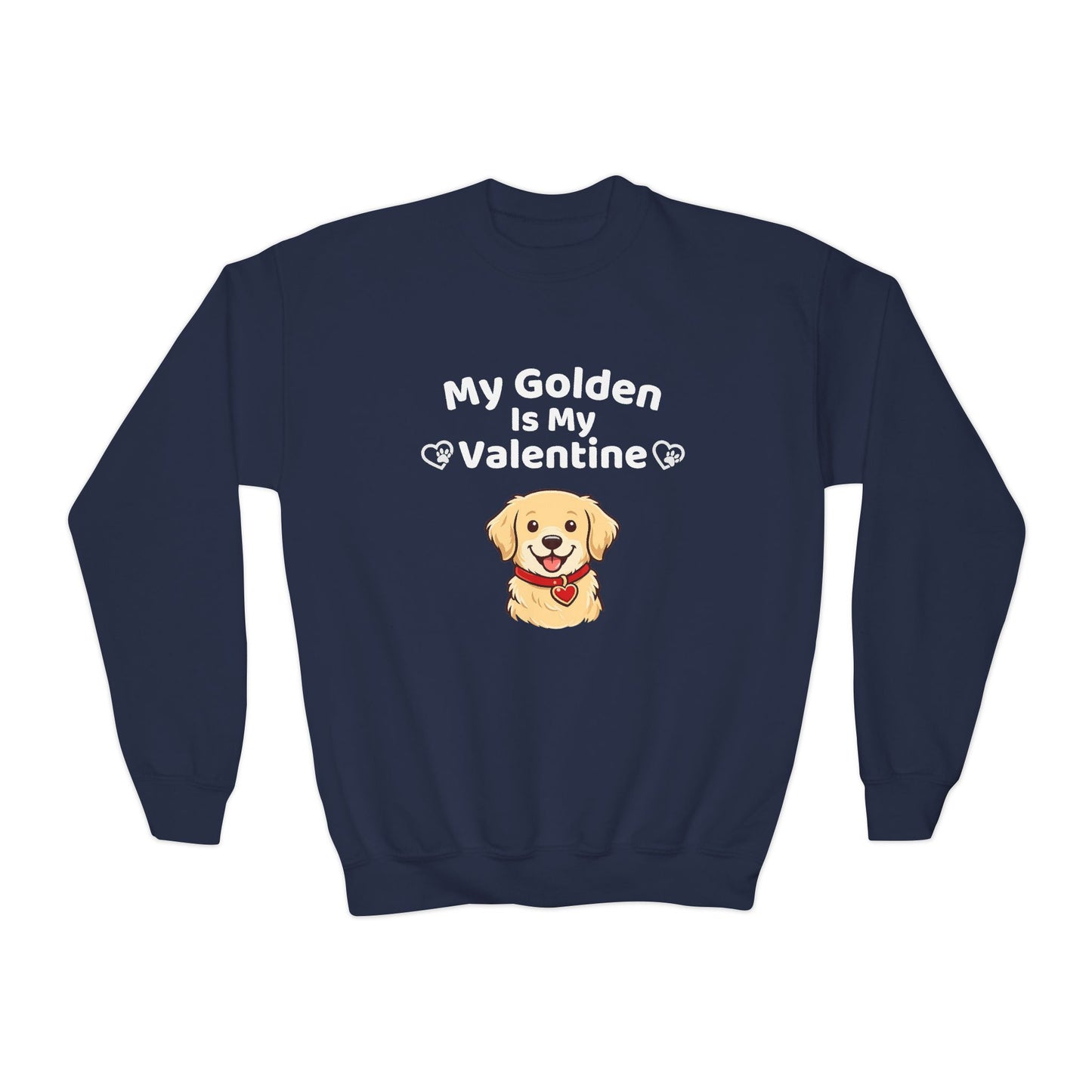 Youth Golden Retriever Valentine Sweatshirt | Cute Valentine's Day Apparel for Dog Lovers | Gift Ideas