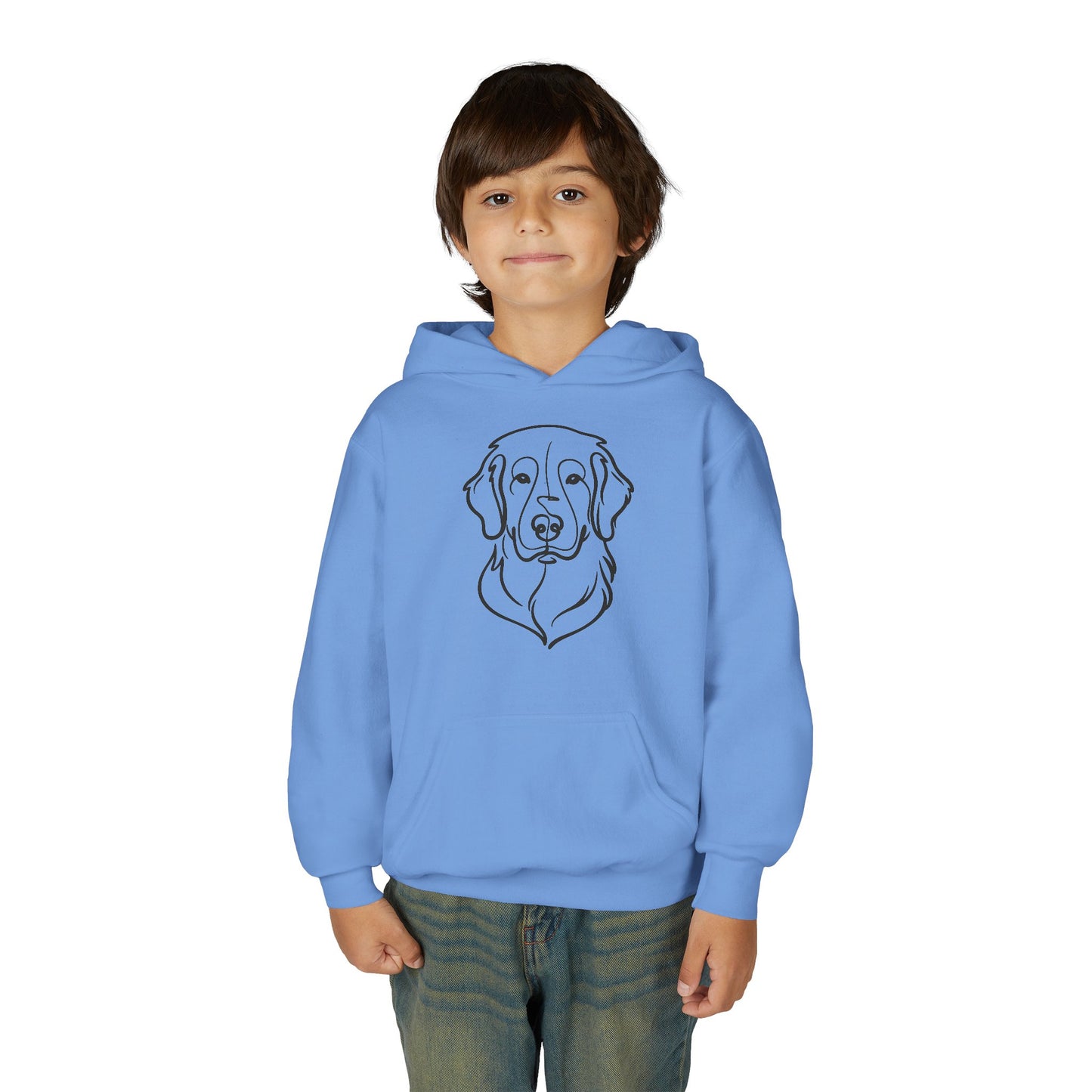 Youth Golden Retriever Line Art Hoodie | Minimal Dog Portrait Sweatshirt