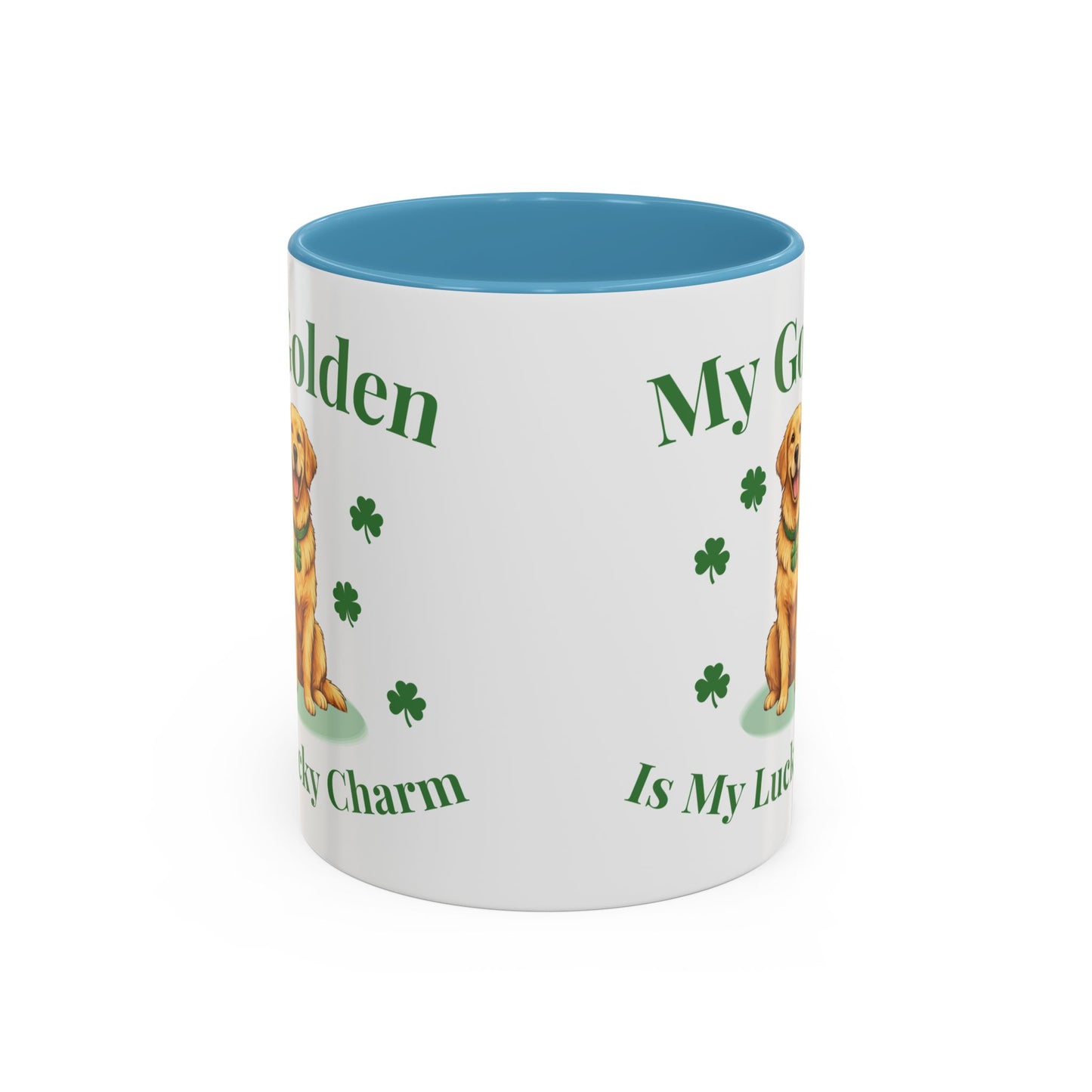 Accent Coffee Mug — “My Golden Is My Lucky Charm” St. Patrick’s Day Golden Retriever Mug