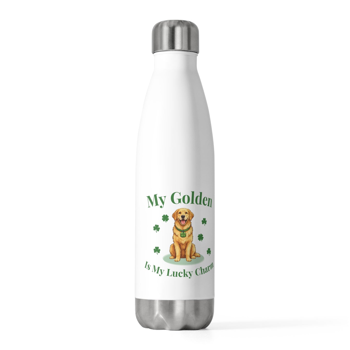 Insulated Water Bottle — “My Golden Is My Lucky Charm” St. Patrick’s Day Golden Retriever Bottle (20 oz)