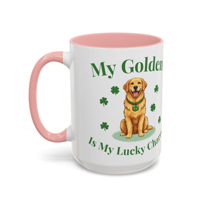 Accent Coffee Mug — “My Golden Is My Lucky Charm” St. Patrick’s Day Golden Retriever Mug