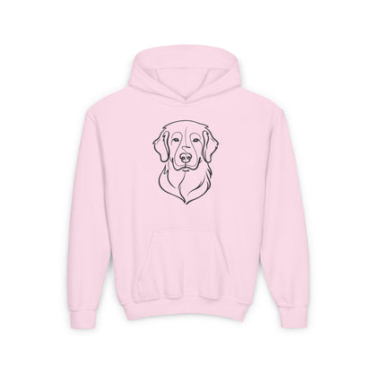 Youth Golden Retriever Line Art Hoodie | Minimal Dog Portrait Sweatshirt