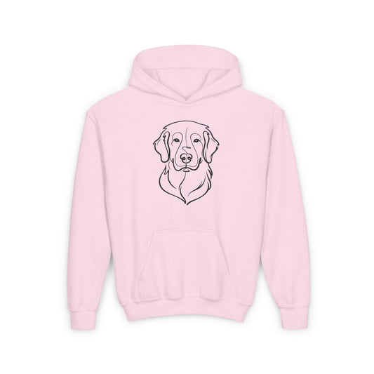 Youth Golden Retriever Line Art Hoodie | Minimal Dog Portrait Sweatshirt