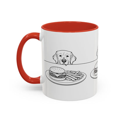 Golden Retriever Burger POV Mug | Dog Begging for Food Coffee Cup (11oz / 15oz)