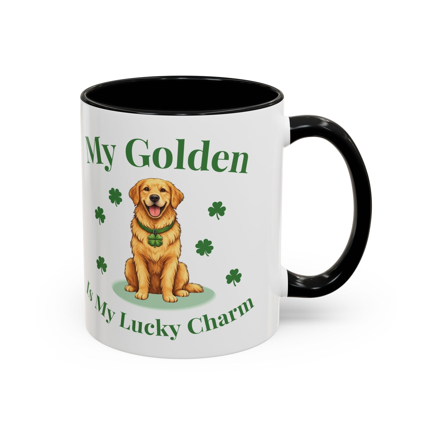 Accent Coffee Mug — “My Golden Is My Lucky Charm” St. Patrick’s Day Golden Retriever Mug