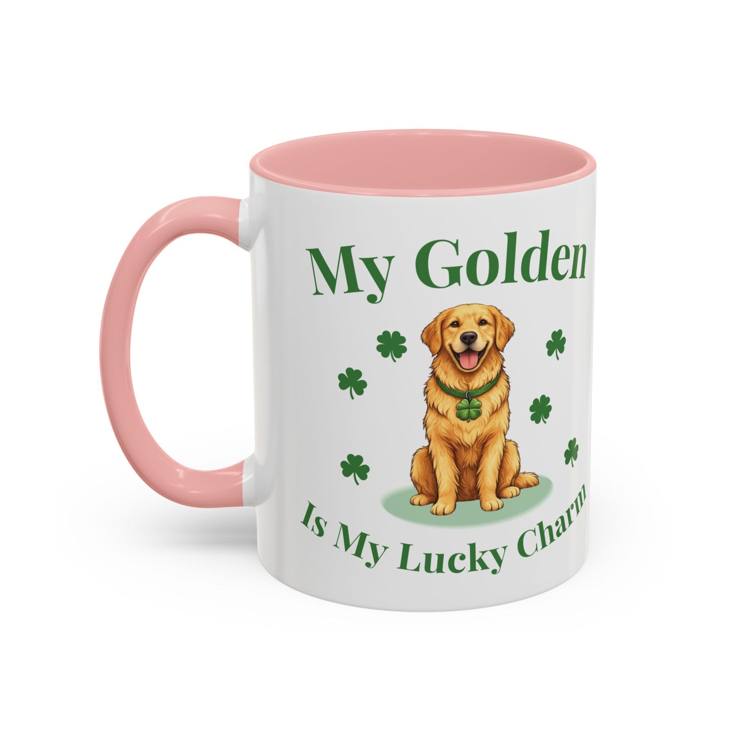Accent Coffee Mug — “My Golden Is My Lucky Charm” St. Patrick’s Day Golden Retriever Mug