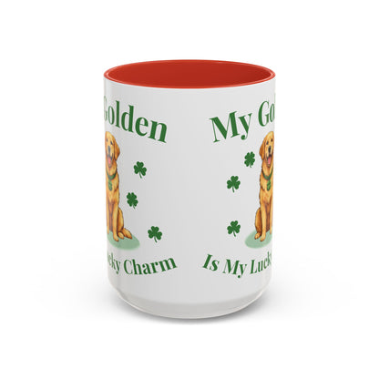 Accent Coffee Mug — “My Golden Is My Lucky Charm” St. Patrick’s Day Golden Retriever Mug