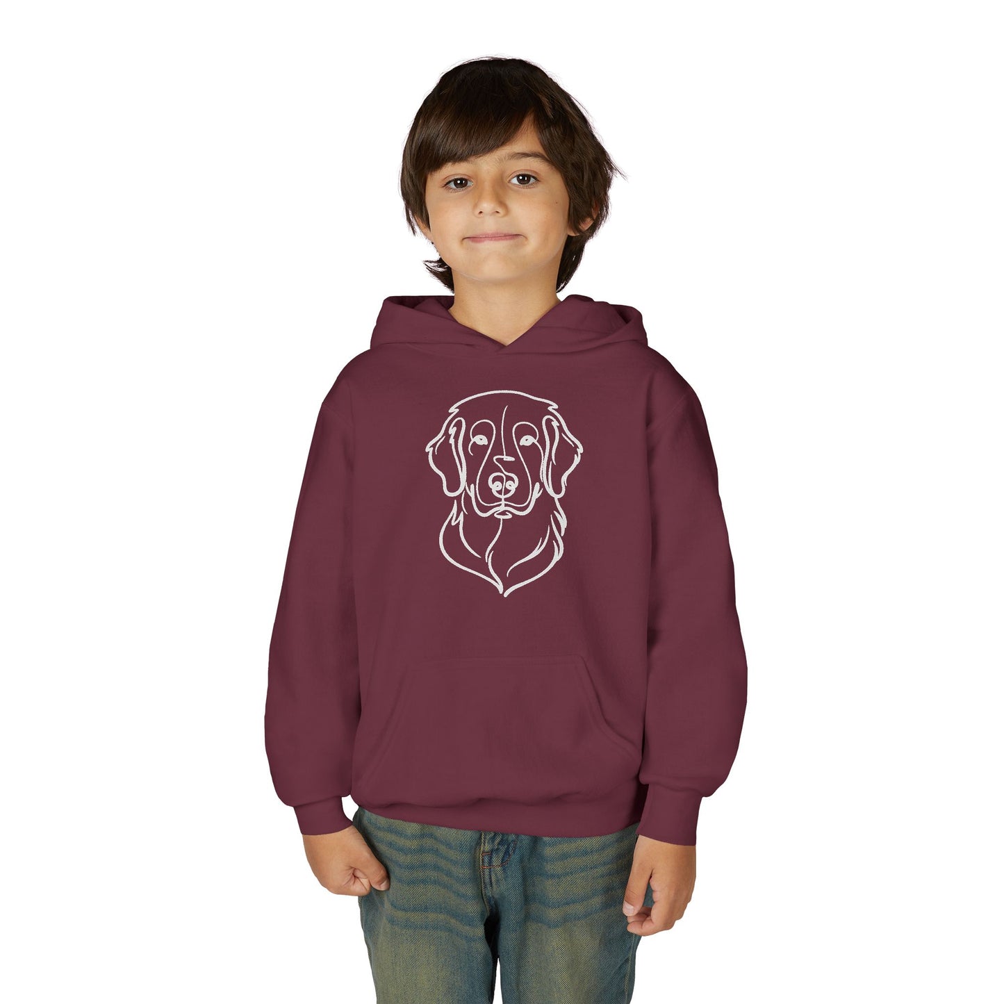 Youth Golden Retriever Line Art Hoodie | Minimal Dog Portrait Sweatshirt