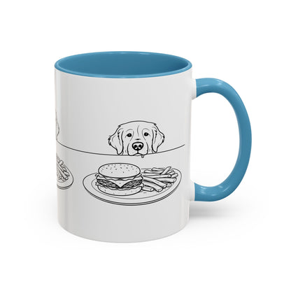 Golden Retriever Burger POV Mug | Dog Begging for Food Coffee Cup (11oz / 15oz)
