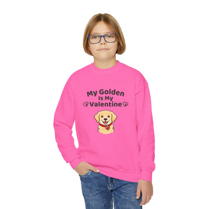Youth Golden Retriever Valentine Sweatshirt | Cute Valentine's Day Apparel for Dog Lovers | Gift Ideas