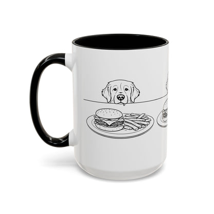 Golden Retriever Burger POV Mug | Dog Begging for Food Coffee Cup (11oz / 15oz)