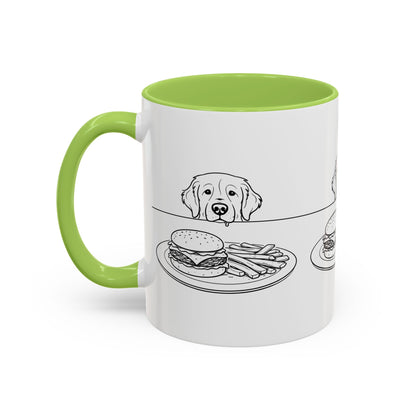 Golden Retriever Burger POV Mug | Dog Begging for Food Coffee Cup (11oz / 15oz)