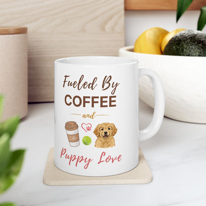 Coffee Mug – Fueled by Coffee & Puppy Love | Golden Retriever Gift