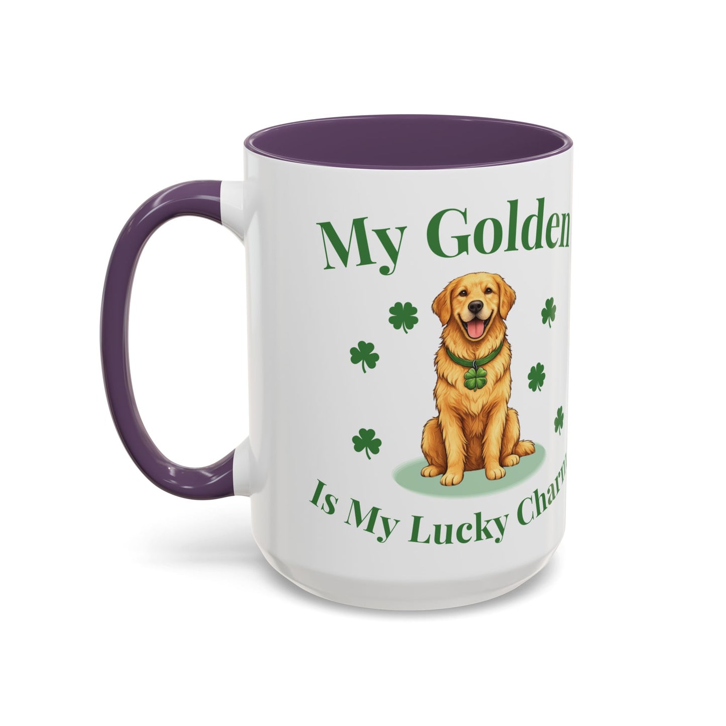 Accent Coffee Mug — “My Golden Is My Lucky Charm” St. Patrick’s Day Golden Retriever Mug