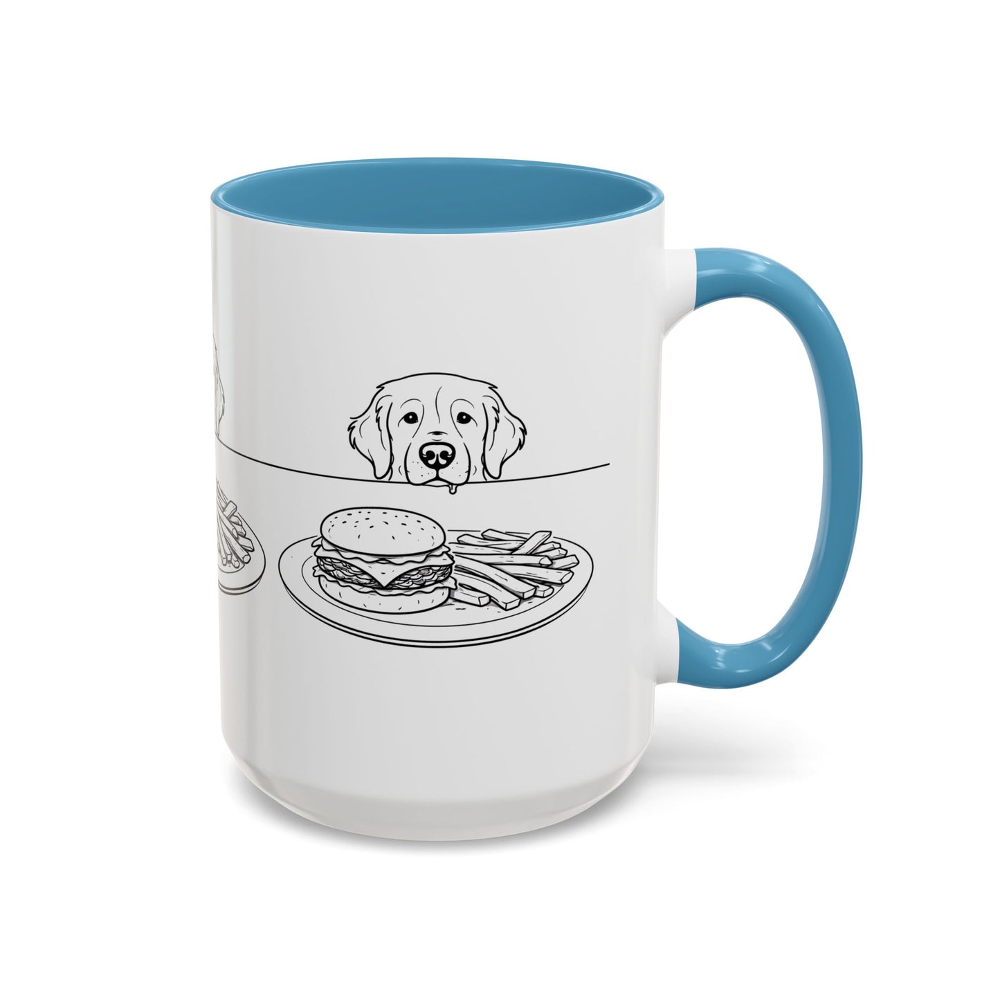 Golden Retriever Burger POV Mug | Dog Begging for Food Coffee Cup (11oz / 15oz)