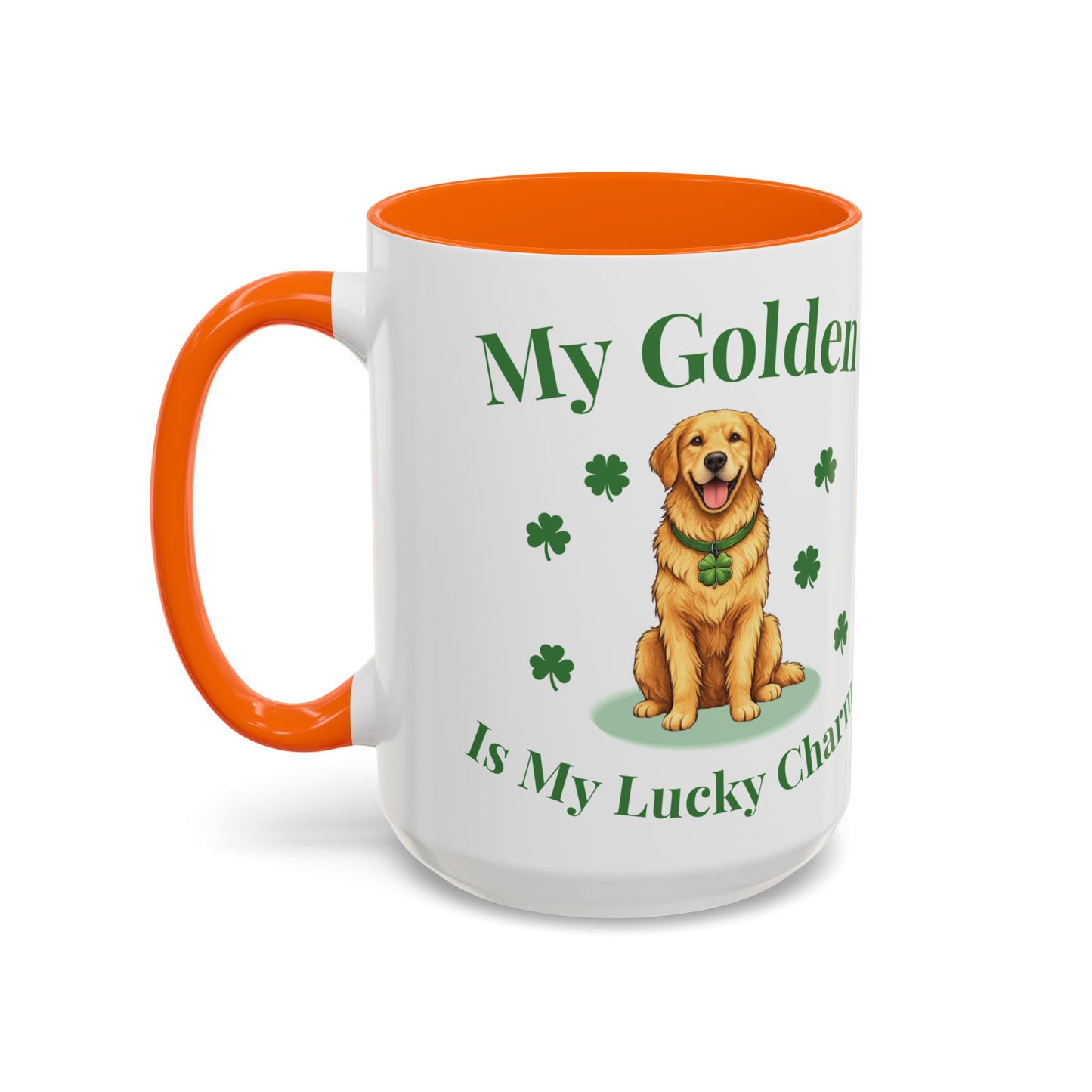 Accent Coffee Mug — “My Golden Is My Lucky Charm” St. Patrick’s Day Golden Retriever Mug