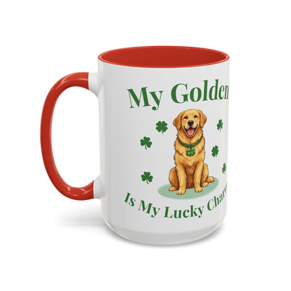 Accent Coffee Mug — “My Golden Is My Lucky Charm” St. Patrick’s Day Golden Retriever Mug
