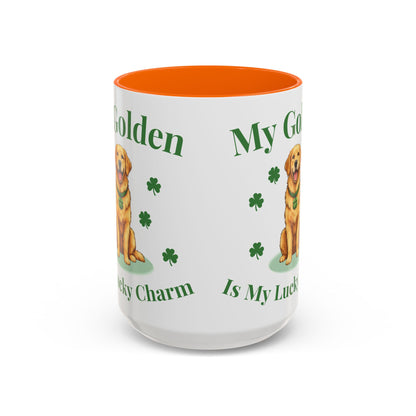 Accent Coffee Mug — “My Golden Is My Lucky Charm” St. Patrick’s Day Golden Retriever Mug