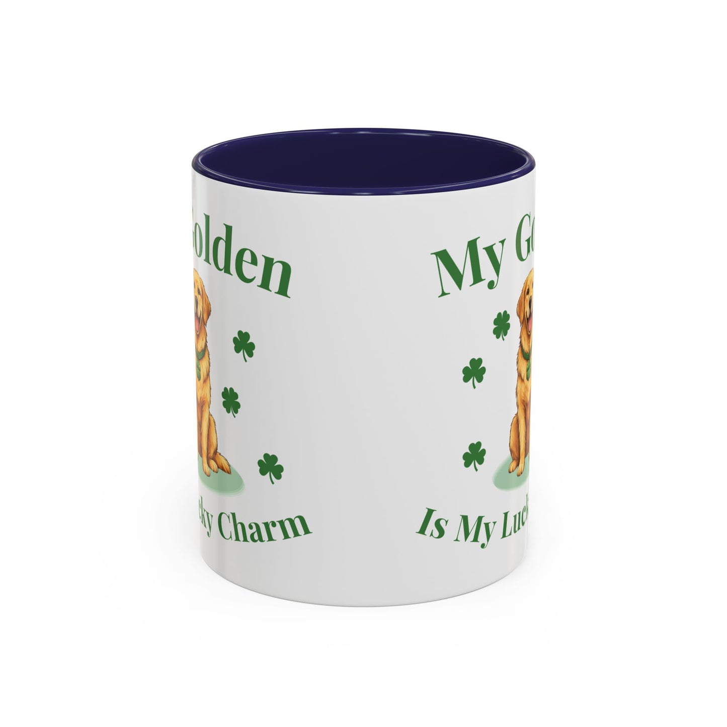 Accent Coffee Mug — “My Golden Is My Lucky Charm” St. Patrick’s Day Golden Retriever Mug