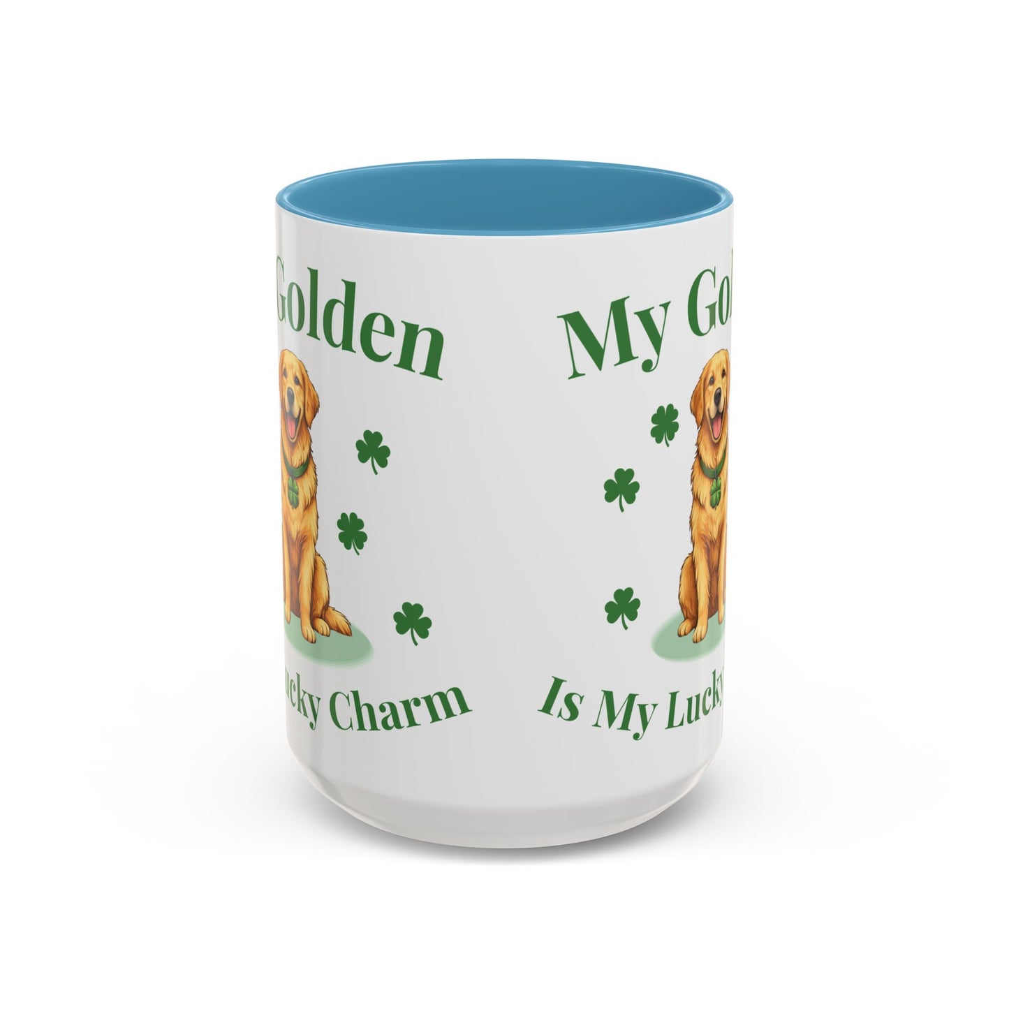 Accent Coffee Mug — “My Golden Is My Lucky Charm” St. Patrick’s Day Golden Retriever Mug